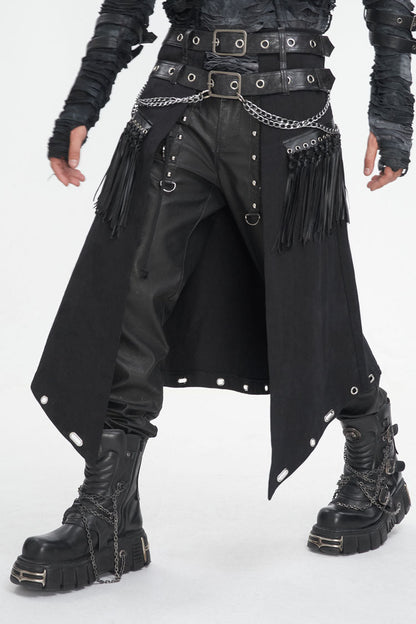 Black Irregular Double Belt Tassels Men's Gothic Skirt