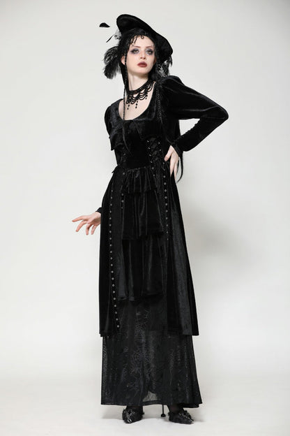 Black Long Sleeves Eyelets Side Slit Women's Gothic Maxi Dresses Wedding Dress
