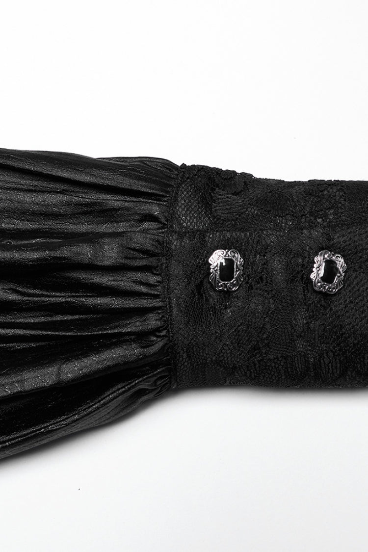 Black Long Puff Sleeves Spliced Lace Men's Gothic Shirt