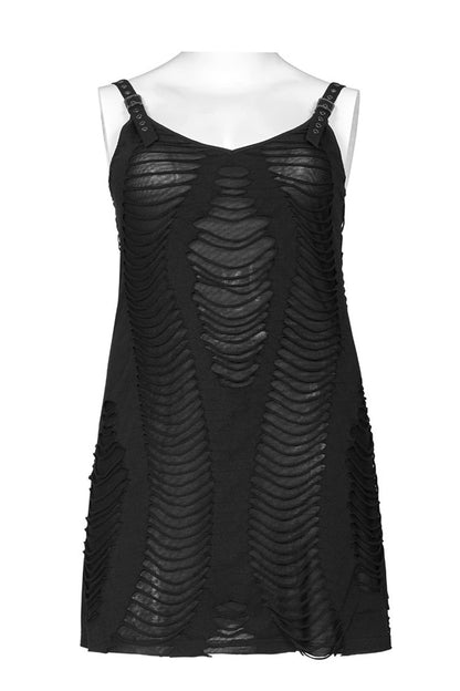 Black Metal Eyelets Strap Irregular Knit Plus Size Women's Punk Sling Dress