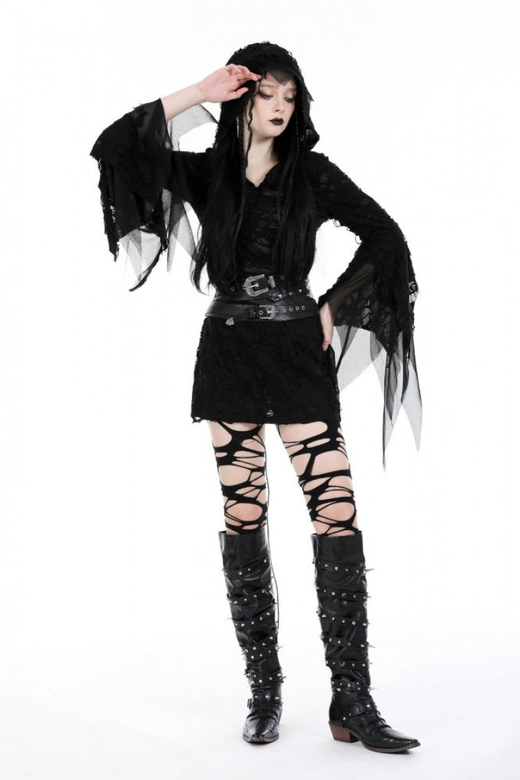 Black Lace-Up Studded Buckled Women's Punk PU Underbust Corset
