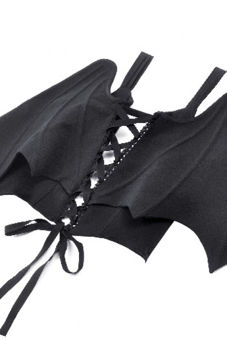 Black Lace-Up Buttons Back Bat Wings Women's Gothic Vest