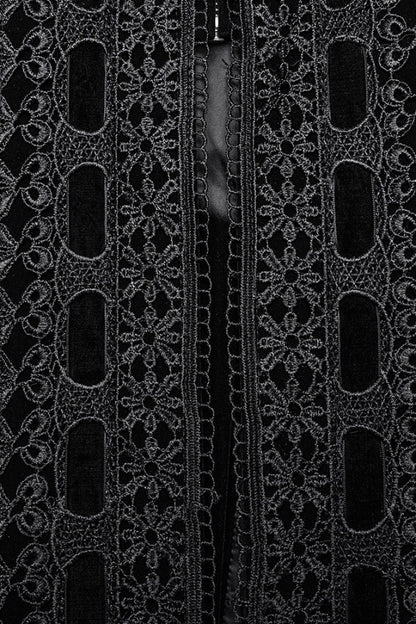 Black Long Puff Sleeves Floral Embroidery Women's Gothic Coat