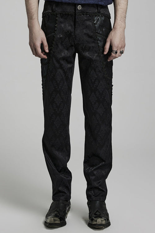 Black Jacquard 3D Print Lace Men's Gothic Pants