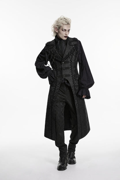 Black Jacquard Chain-Decorated Men's Gothic Long Vest