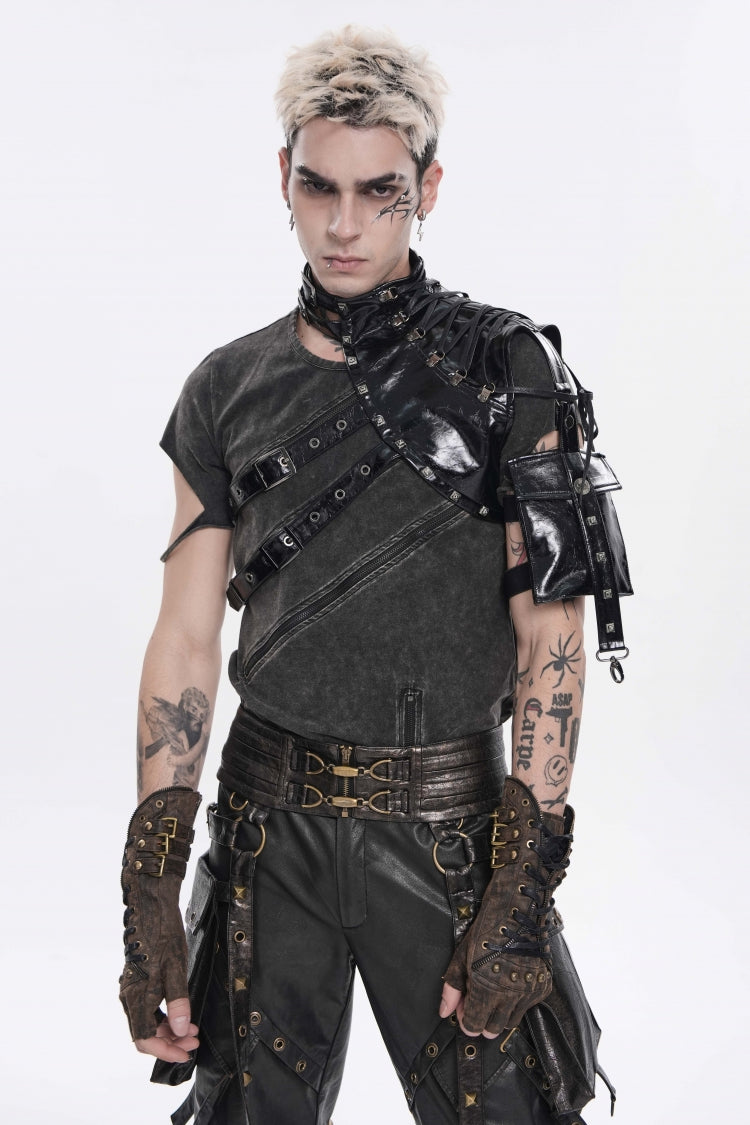 Black Lace-Up Slim Asymmetric Buckled Eyelet Men's Punk Cool Accessory Body Harness