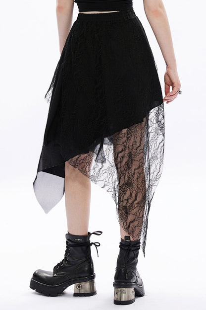 Black Lace Chiffon Irregular Hem Women's Gothic Skirt