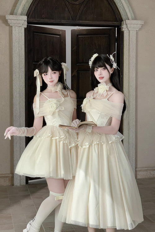 Beige [Sanglin’s Tribute] Off Shoulder Ruffled Sweet Lolita Dress