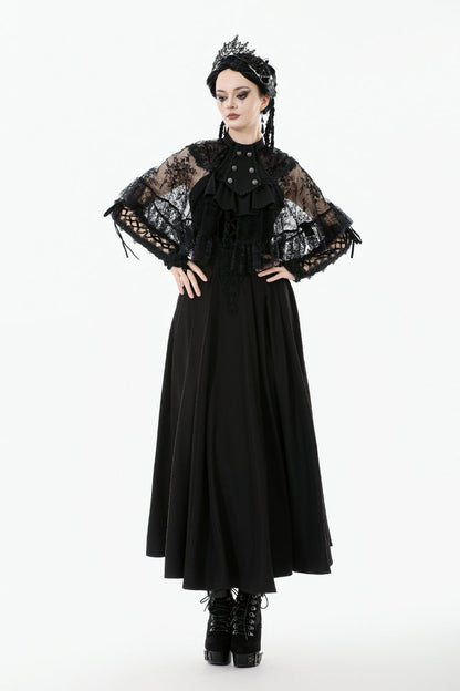 Black Bouble-Breasted Floral Lace Women's Gothic Cape
