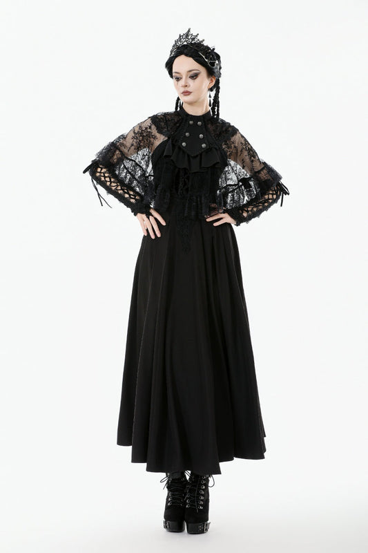 Black Bouble-Breasted Floral Lace Women's Gothic Cape