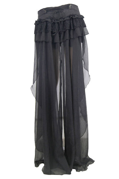 Back Front Buckle Waist Lace Up Chiffon Lace Hem Gothic Short Womens Pants