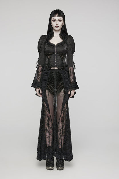 Black Gorgeous Adjustable Tightness Long Puff Sleeves Womens Gothic Blouse