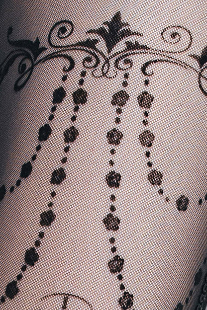 Black Elastic Waistband Flocking Printed Transparent Stretchy Mesh Sexy Leggings Womens Pants