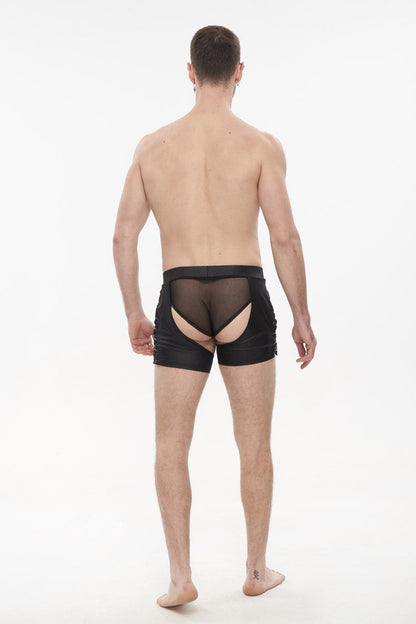 Black Knit Lace Up Perspective Sexy Slim Men's Punk Shorts
