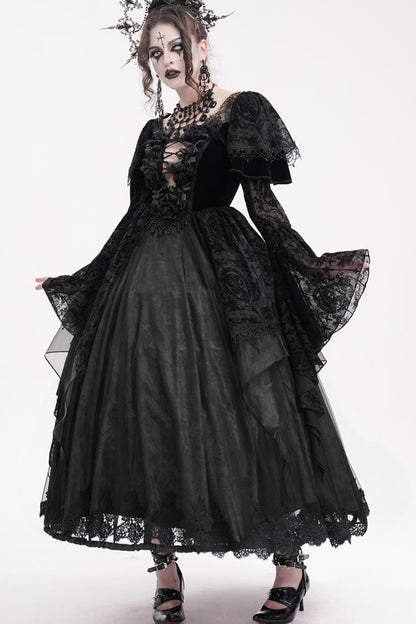 Black Crochet Long Sleeves Hanayome Lace Women's Gothic Dress