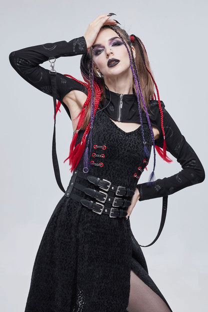 Black Bone Printed Strappy Zipper Women's Gothic Cape