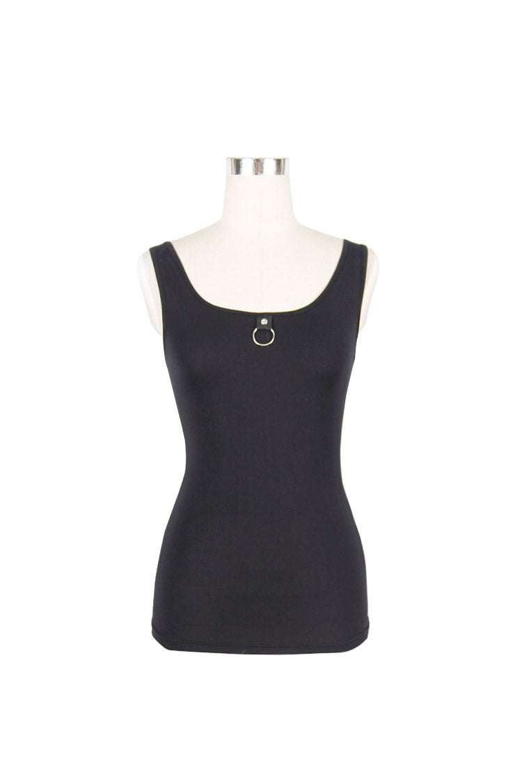 Black Lace Up Back Heart Shaped Hollow Knitting Chain Women's Punk Vest