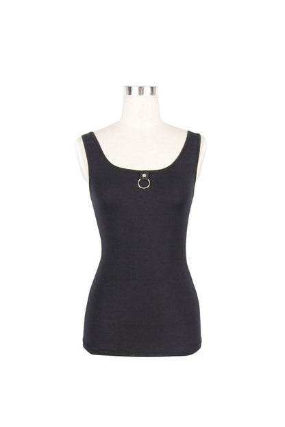 Black Lace Up Back Heart Shaped Hollow Knitting Chain Women's Punk Vest