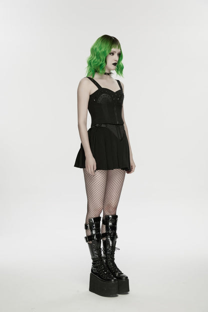 Black Lace-Up Slim Studded Zippered Eyelet Women's Punk Cool Corset