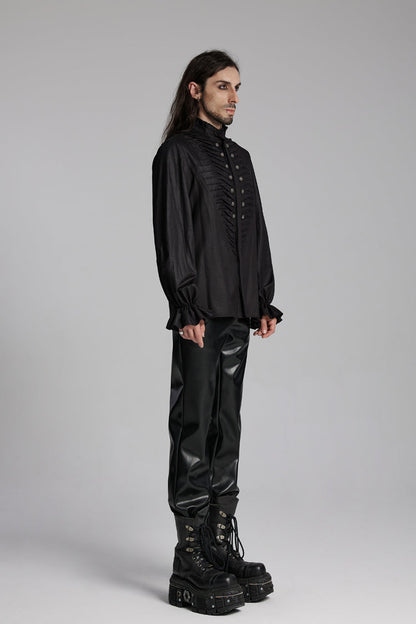 Black Long Sleeves Ruffle Beast Buckle Men's Gothic Blouse
