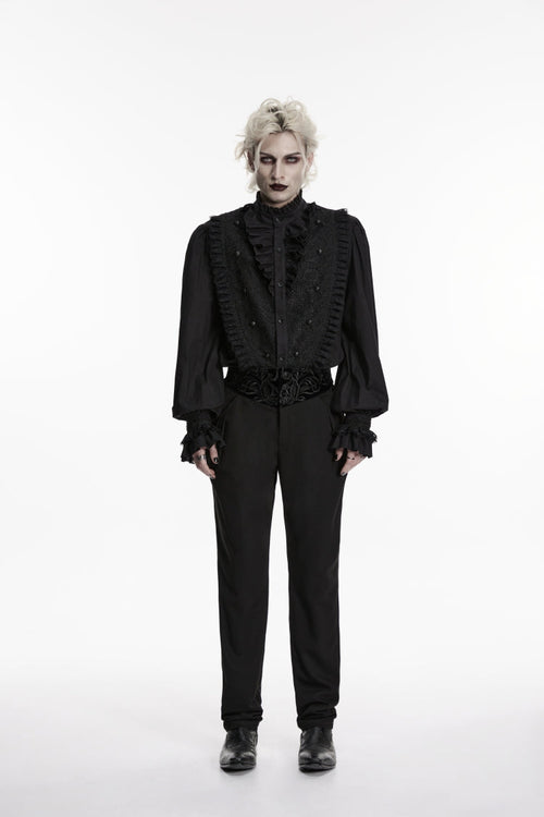Black Embroidered Spliced Slim Men's Gothic Pants