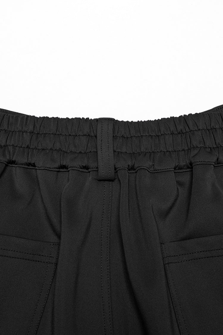 Black Leather Trim Stitching Rivet Men's Punk Pants