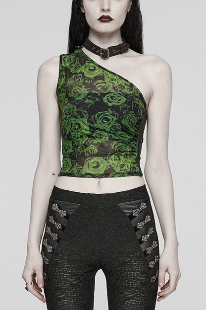Asymmetrical Off Shoulder Sleeveless Print Womens Steampunk Halter Vest 2 Colors