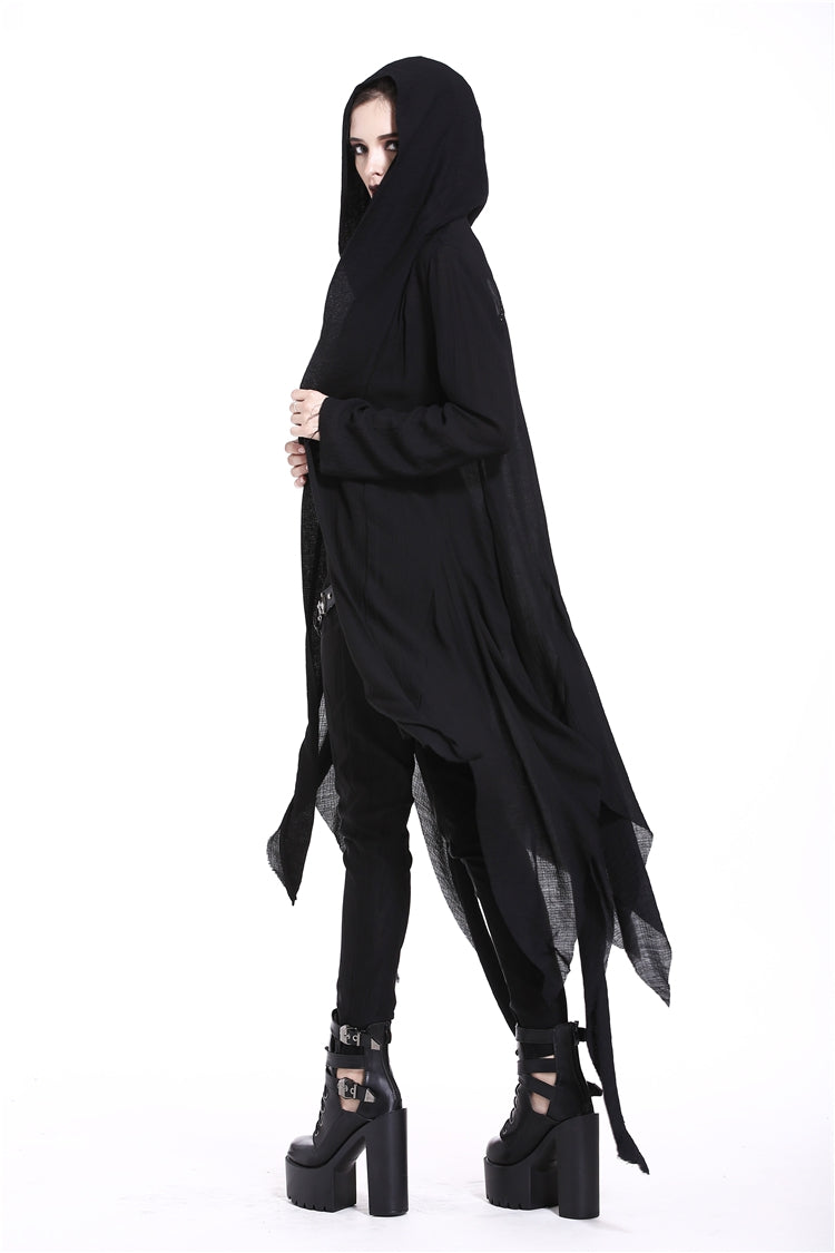 Black Long Sleeves Women's Grungy Gothic Vintage Hooded Coat