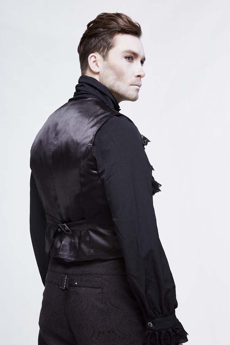 Black Metal Mushroom Button Waist Loop Jacquard Short Men's Gothic Waistcoat