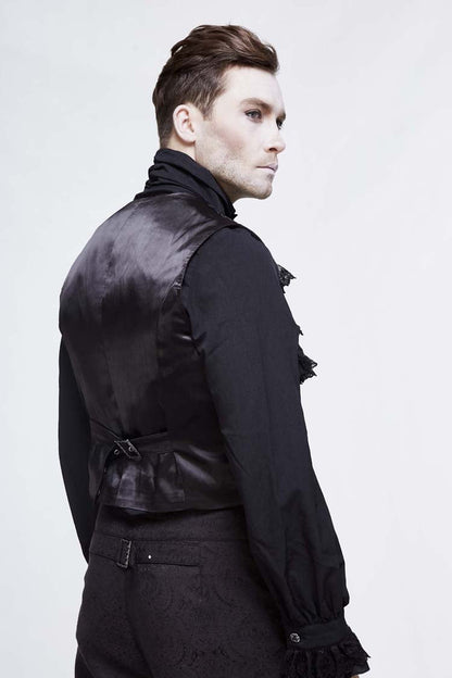 Black Metal Mushroom Button Waist Loop Jacquard Short Men's Gothic Waistcoat