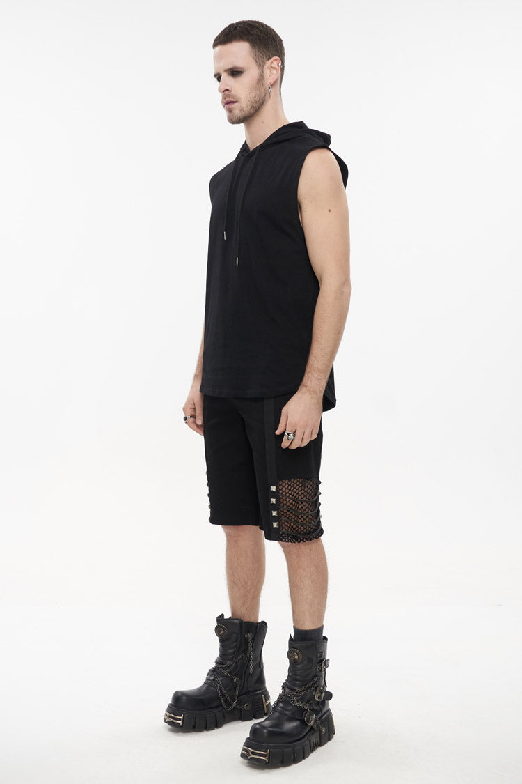 Black Knit Irregular Simple Versatile Sleeveless Hooded Men's Punk Tank Top