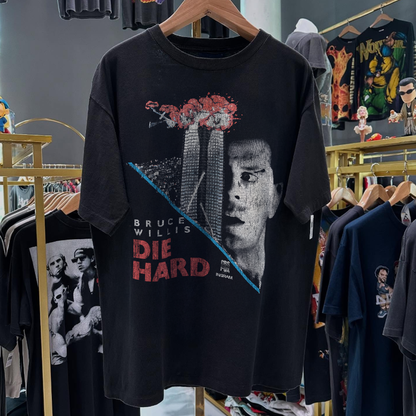 90s Die Hard Bruce Willis Rare Washed Black T-Shirt