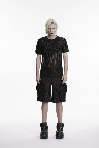 Black Buckled Men's Punk Cool Shorts with Big Pockets