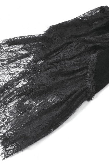 Black Lace Spliced Velvet Long Flared Sleeves Floral Feather Women's Gothic Cape
