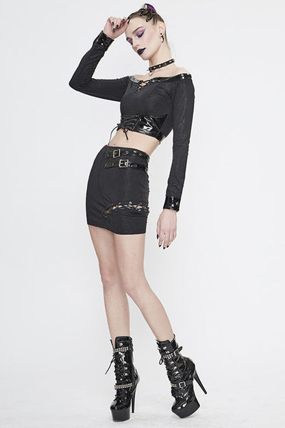 Black Military Uniform Punk Womens Package Hip Skirt
