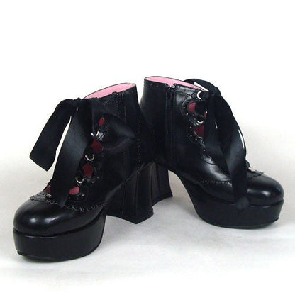 Black Cute PU Round Toe Ankle Straps Platform Lolita Shoes