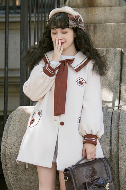 Beige Single Breasted Square Collar Long Sleeved Wool Sweet Lolita Coat