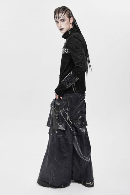 Black Big Pockets Straps Chain Men's Punk Pants