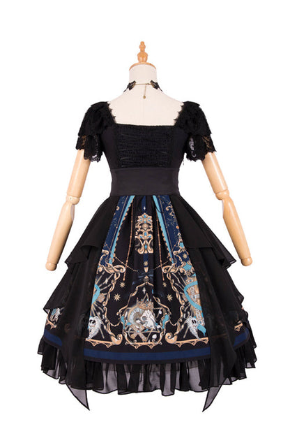 Black Lace Short Sleeve God Redemption Print Gothic Lolita Dress