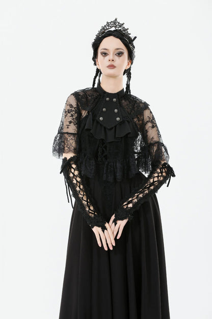 Black Bouble-Breasted Floral Lace Women's Gothic Cape