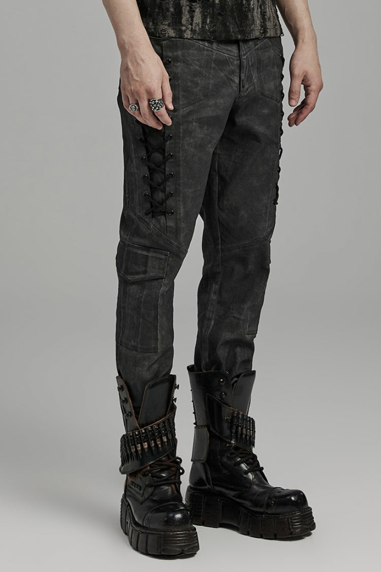 Black Lace-Up Straps  Big-pocket Men's Punk Pants