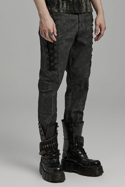 Black Lace-Up Straps  Big-pocket Men's Punk Pants