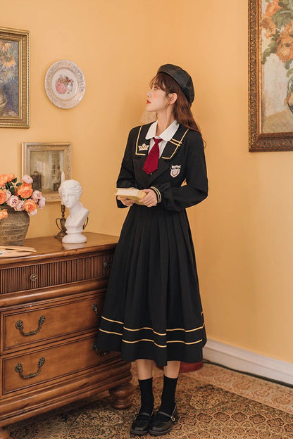 Black Long Sleeves Embroidery Sweet College Style Elegant Lolita Dress