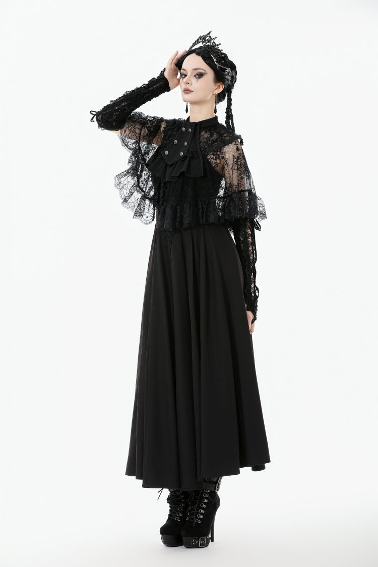 Black Bouble-Breasted Floral Lace Women's Gothic Cape