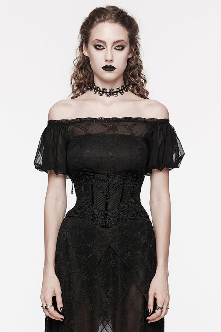 Black Floral Embroidery Mesh Women's Gothic Underbust Corset