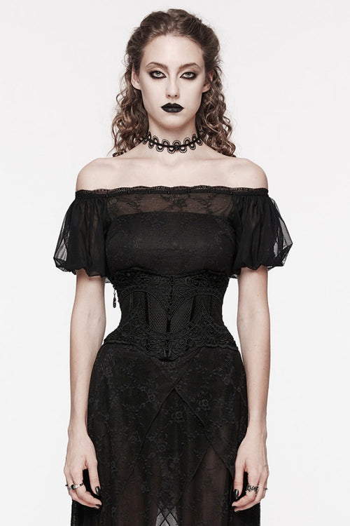 Black Floral Embroidery Mesh Women's Gothic Underbust Corset