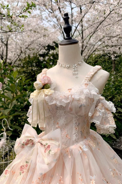 Apricot [Diana's Flowers] Sleeveless Multi-Layered Ruffle Hanayome Bowknot Lace Sweet Gorgeous Lolita Jsk Dress
