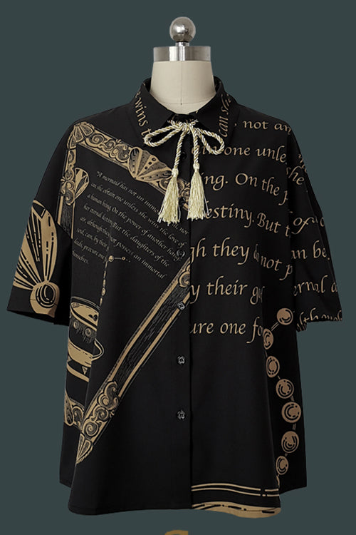 Black Handsome Little Prince Print Loose Short Sleeves Ouji Lolita Blouse
