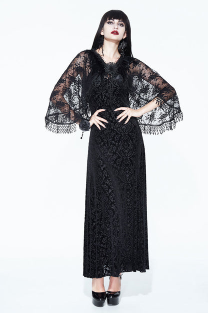 Black Lace Shawl Dark Pattern Velvet Women's Gothic Slip Dress