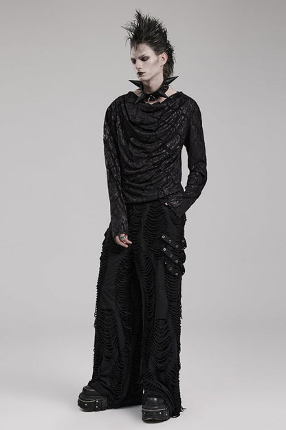 Black Horizontal Striped DecorationRipped Men's Gothic Loose Pants